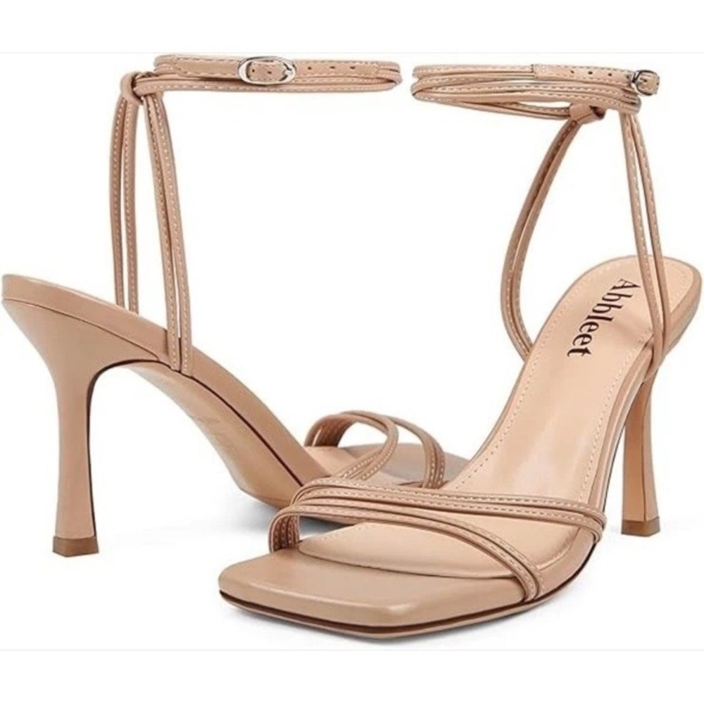 Abbleet Women Strappy High Heels Open Toe Ankle Strap Sandals, Nude, 9